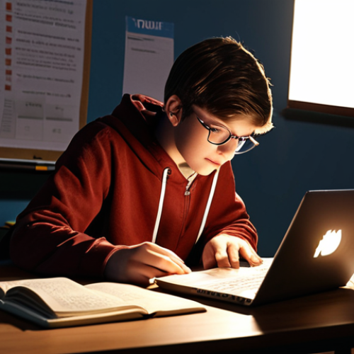Home 11 **
A student studying for the AFP exam, illuminated by the glow of a laptop displaying a YouTube tutorial. Books and notes are scattered around them, emphasizing focused learning. The scene should convey a sense of personalized tutoring, with the YouTube interface visible and relevant to finance.
**