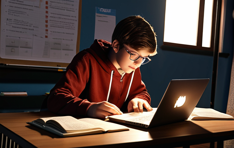 **
A student studying for the AFP exam, illuminated by the glow of a laptop displaying a YouTube tutorial. Books and notes are scattered around them, emphasizing focused learning. The scene should convey a sense of personalized tutoring, with the YouTube interface visible and relevant to finance.
**