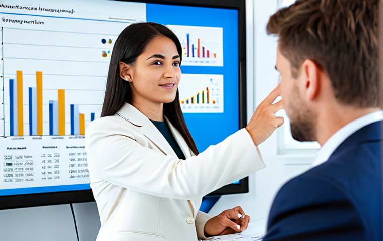 A professional financial advisor, fully clothed in a modest business suit, is engaged in a personalized consultation with a client in a modern, brightly lit office. The advisor is gesturing towards a large digital screen displaying various financial charts and graphs, indicating comprehensive asset management strategies. The client listens attentively. The setting conveys trust and clarity. Perfect anatomy, correct proportions, natural pose, well-formed hands, proper finger count, natural body proportions. Professional photography, high resolution, soft lighting, appropriate attire, safe for work, appropriate content, family-friendly, professional.